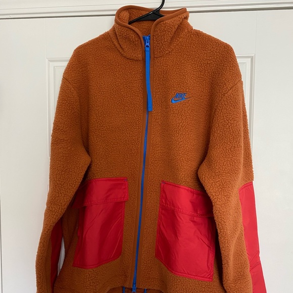 NWT Mens Nike Sportswear Sherpa Fleece Full Zip Jacket Rust Orange - Picture 1 of 7